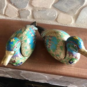 pair of vintage cloisonné duck trinket boxes